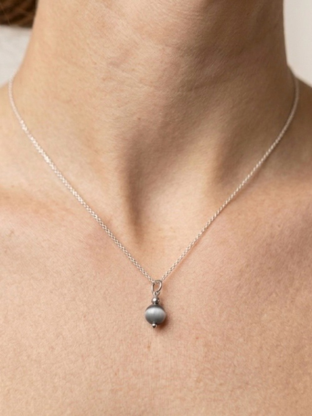 Gray Cat’s Eye Gemstone Pendant Minimalist Quiet Luxury